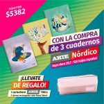 3 cuadernos Arte Nórdico 29.7 tapa dura rayados + 1 cartuchera Arte Twill 2 cierres Rosa DE REGALO